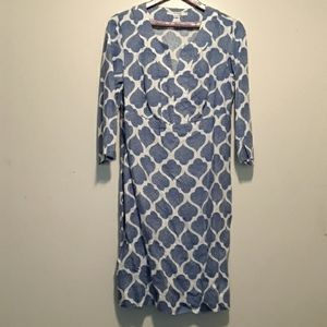 Boden Linen Geometric Dotted Print Midi Dress